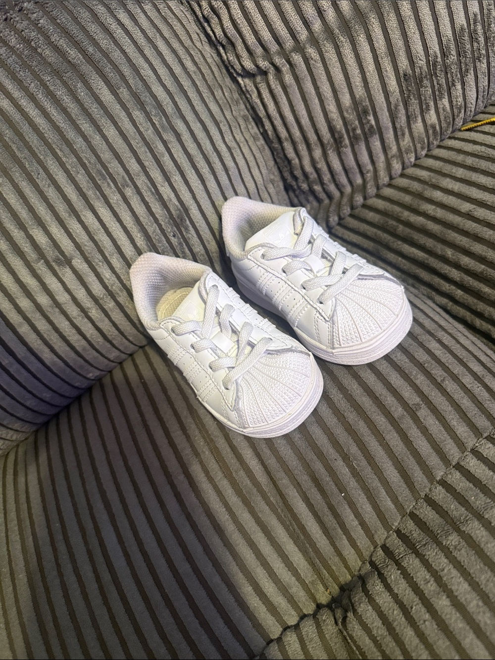 Kids White Lace-Up Adidas Sneakers - Classic Shell Toe